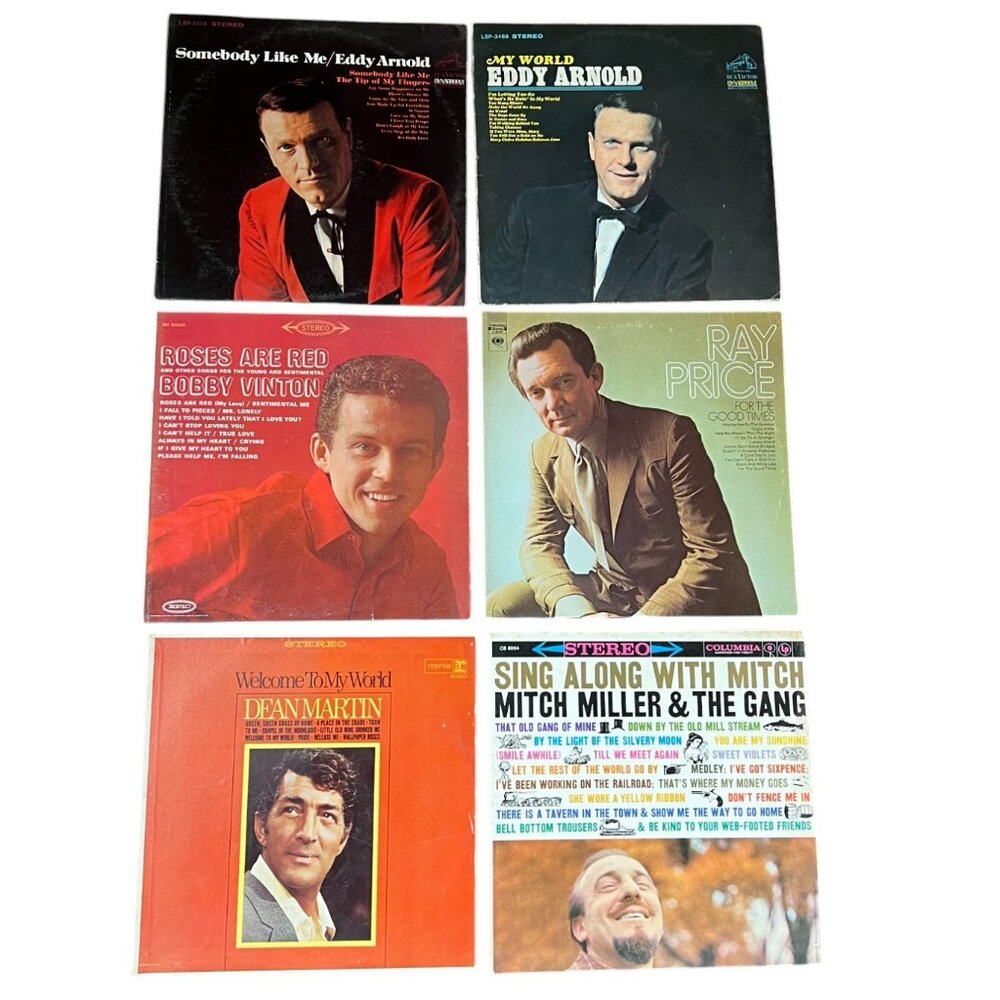 Lot of 6 Vtg LPs: Eddy Arnold/Bobby Vinton/Ray Price/Dean Martin/Mitch Miller